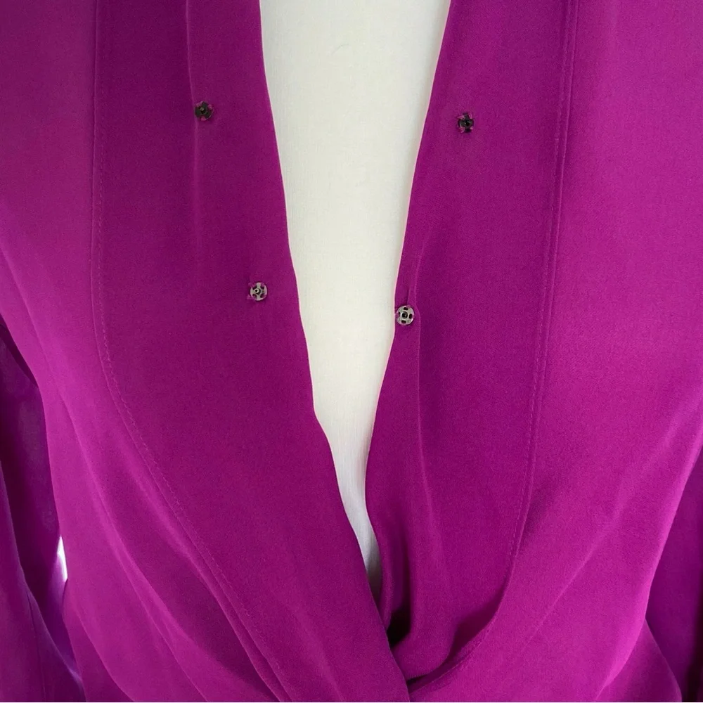 L’AGENCE PURPLE PLUM PLUNGE SILK TWIST FRONT LONG SLEEVE MARIPOSA BLOUSE top - Picture 5 of 12